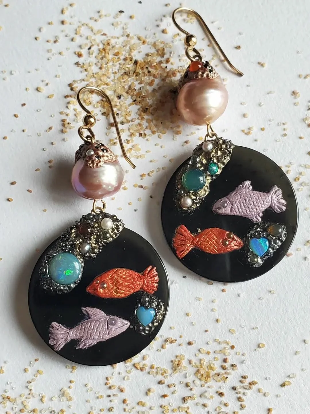 "Aquarium Love" Obsidian Earrings