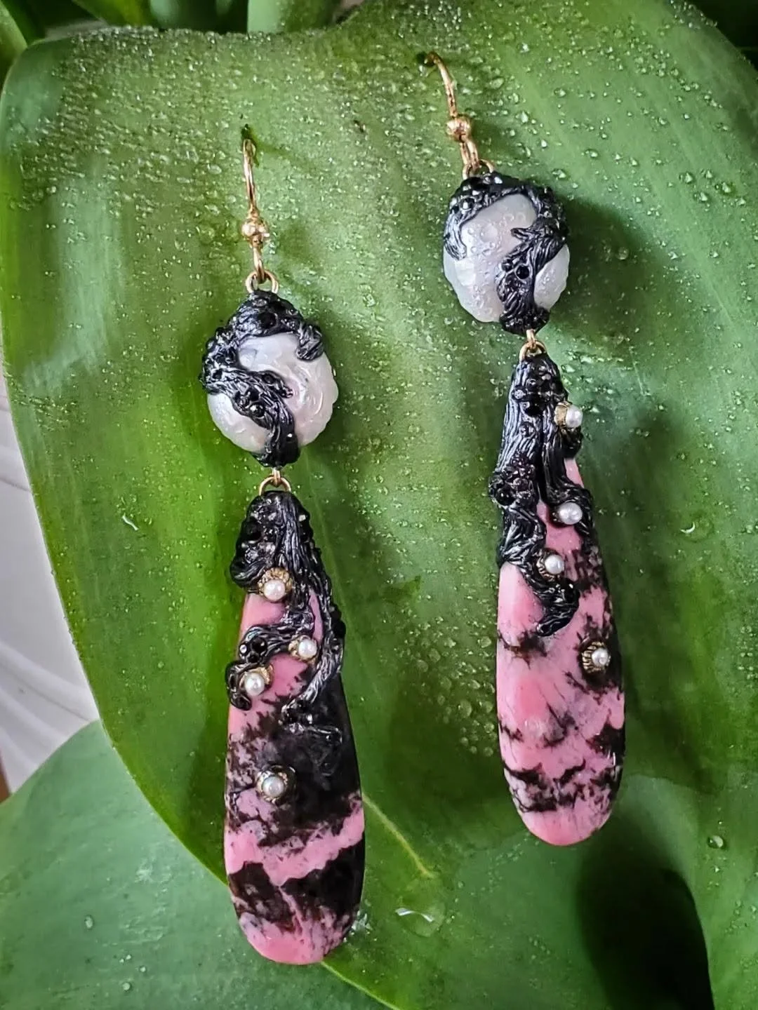 Spring Blossom Rhodonite & Pearls Earrings