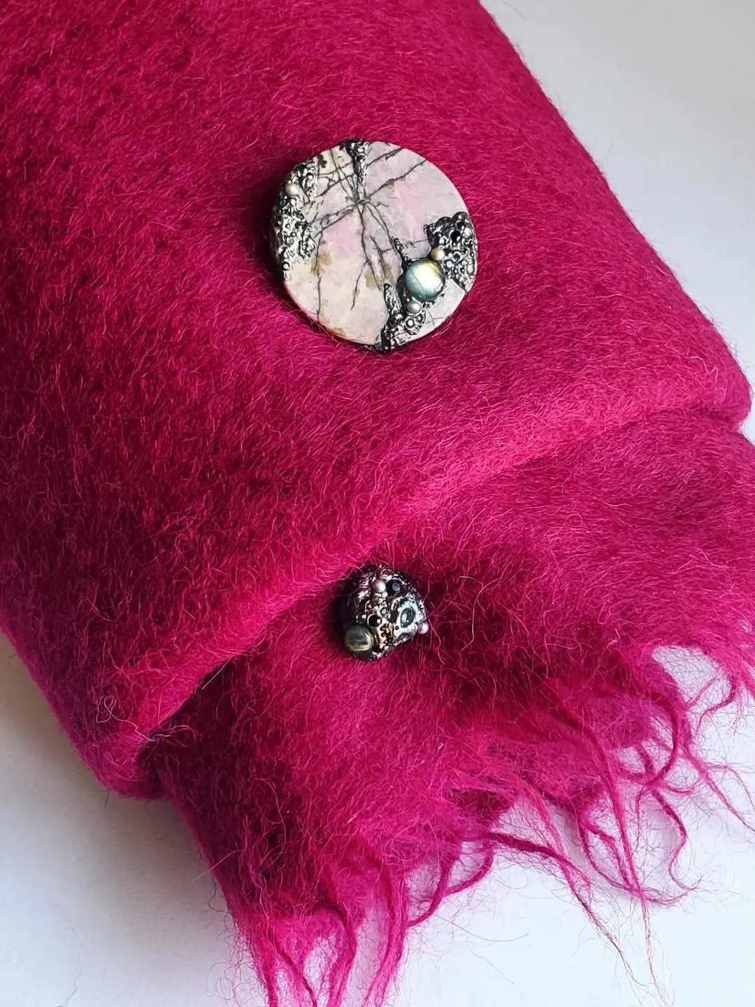 "Planet of Pink Mist" Rhodonite Double-Sided Stainless Steel Pin