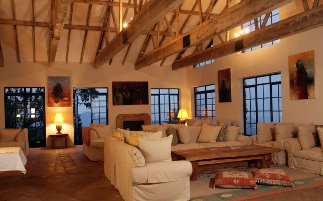 Deluxe lounge at Clouds mountain gorilla lodge.