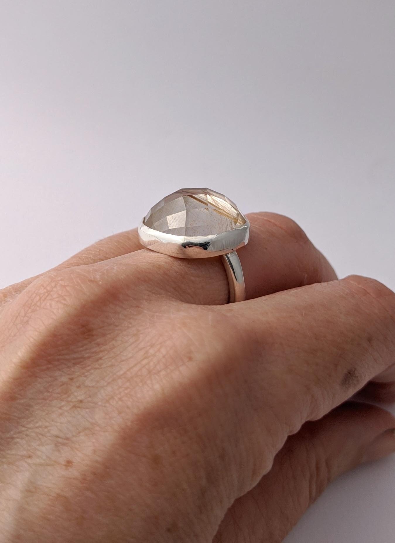 Large checkerboard ritulated quartz ring - one only