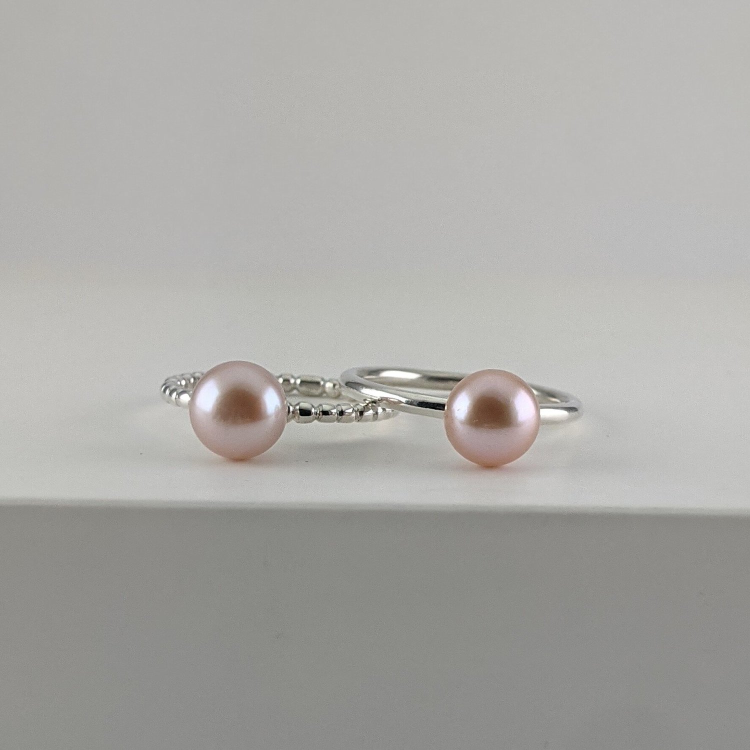 Stacking freshwater pearl ring pink/white pearl options — Georgina