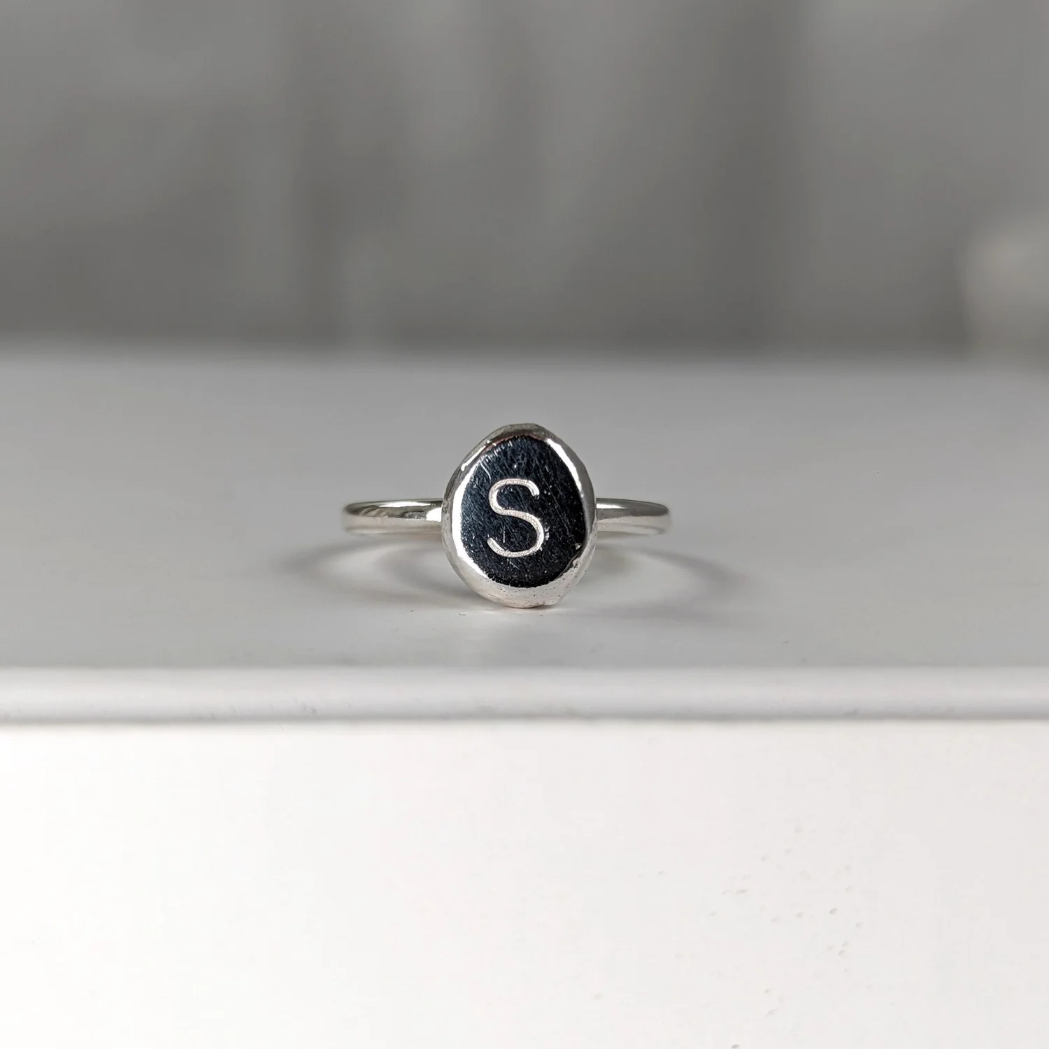 Silver nugget ring with letter stamped option made to size