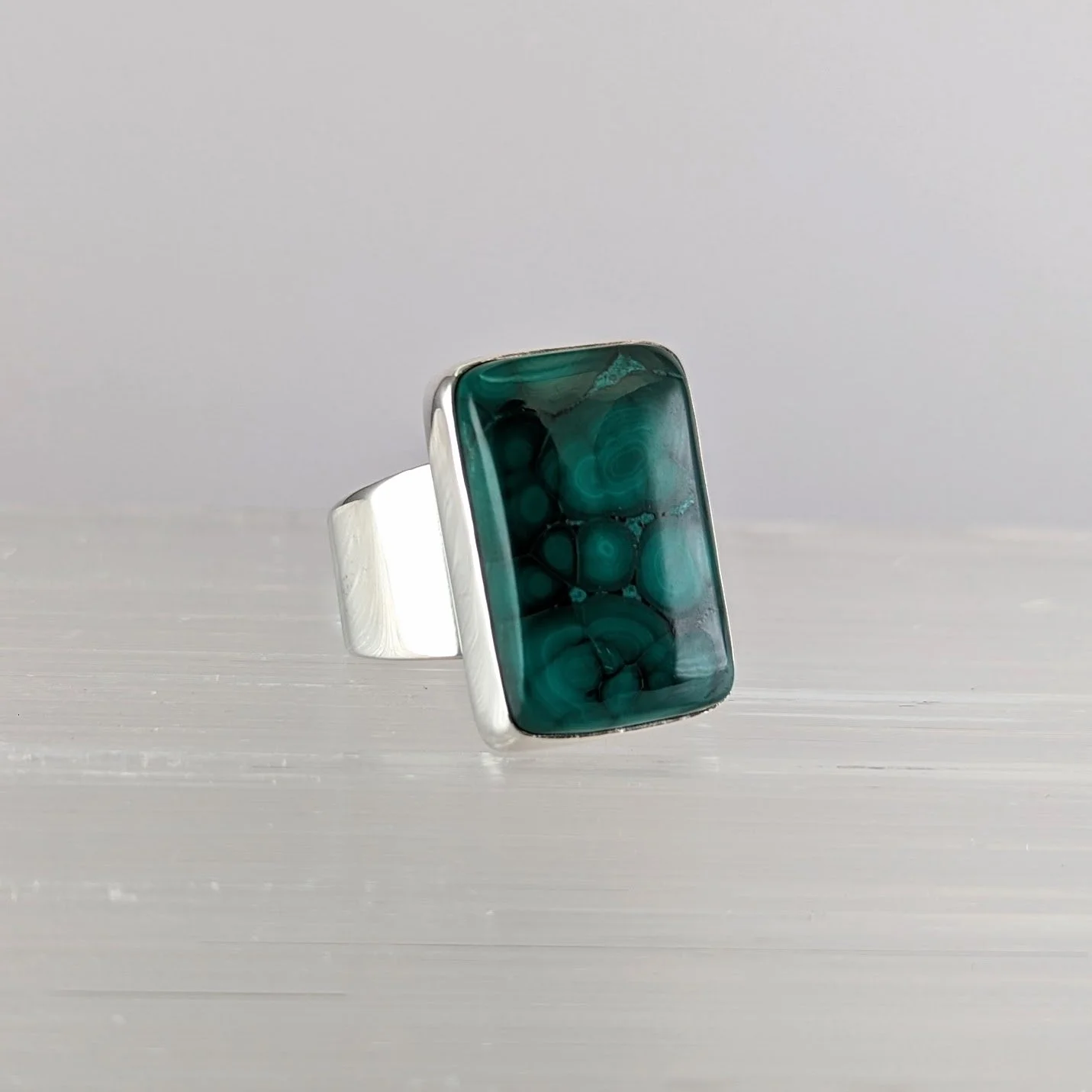 Large Rectangular Malachite Ring