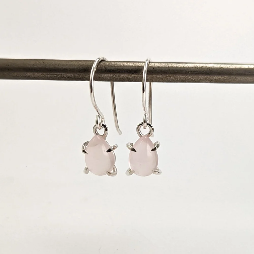 Teardrop rose quartz drop earrings — Georgina Dunn Jewellery
