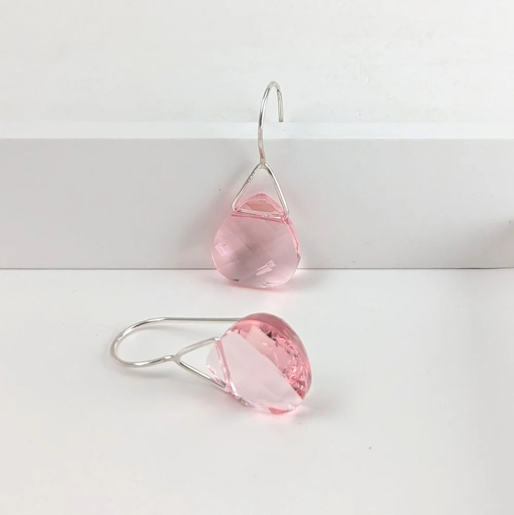 Rose Quartz Big Teardrop Earrings Large Facet Cut Crystal Teardrop