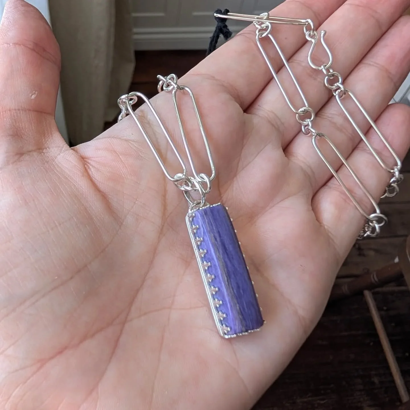 Lots of crazy work behind the scenes lately with the price of metal and gold, it has had a huge effect on how I am working. As I work my way through my collection and reassess the way forward I have dwelled on this gorgeous charolite pendant yet to f