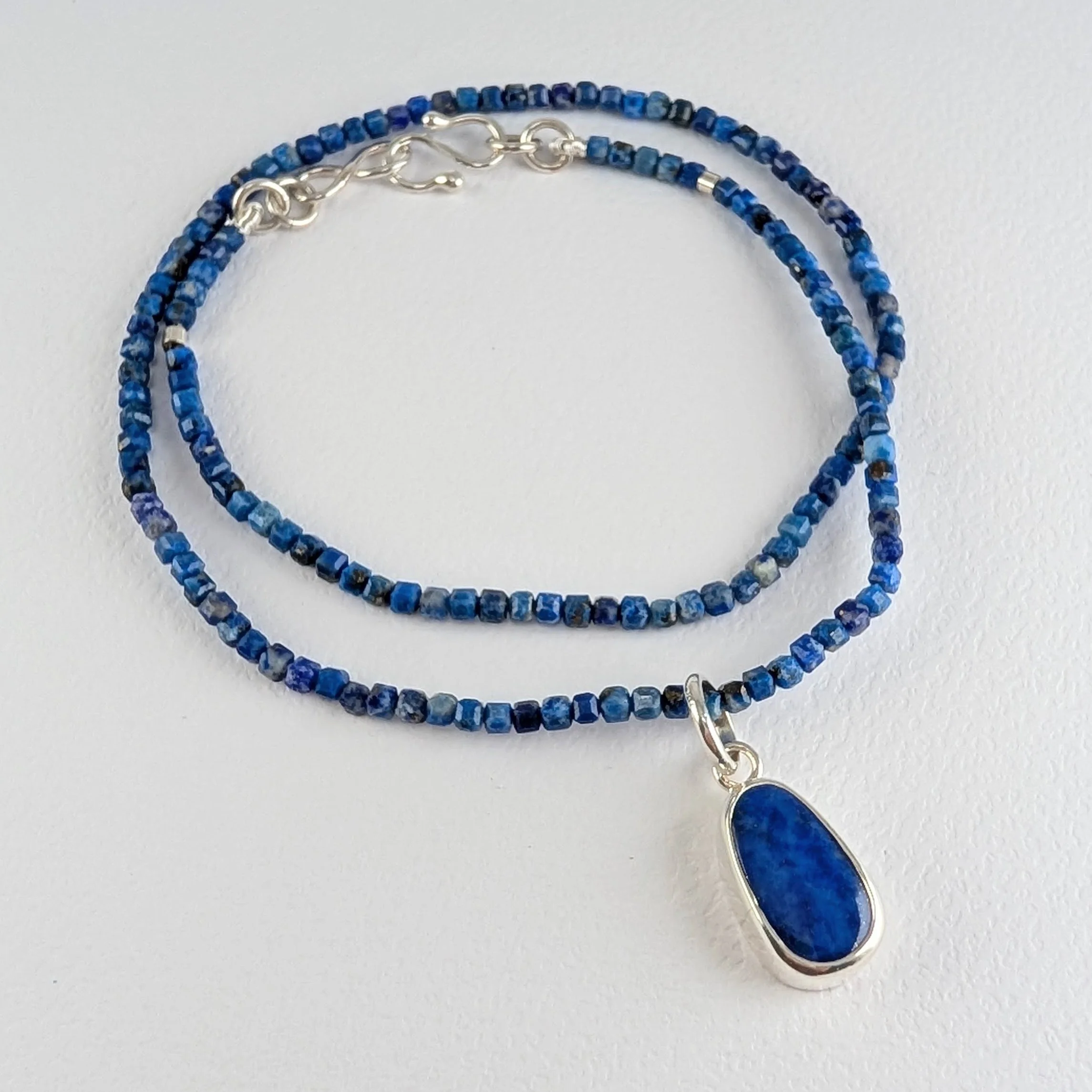 Knotted Lapis Lazuli Tiny Cubes Necklace on Silk v3.jpg