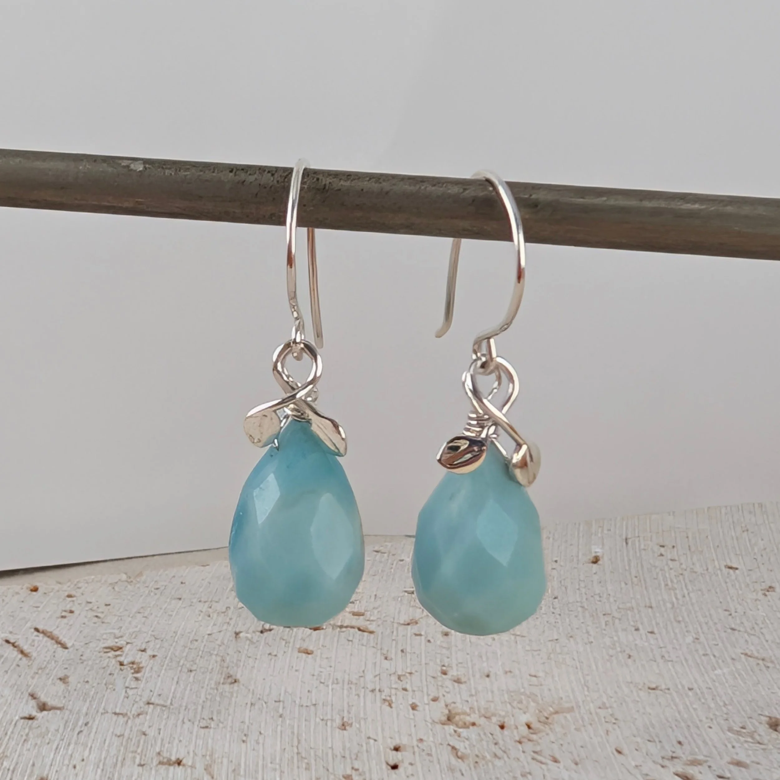 Facet cut amazonite drop earrings with leaves v1.jpg
