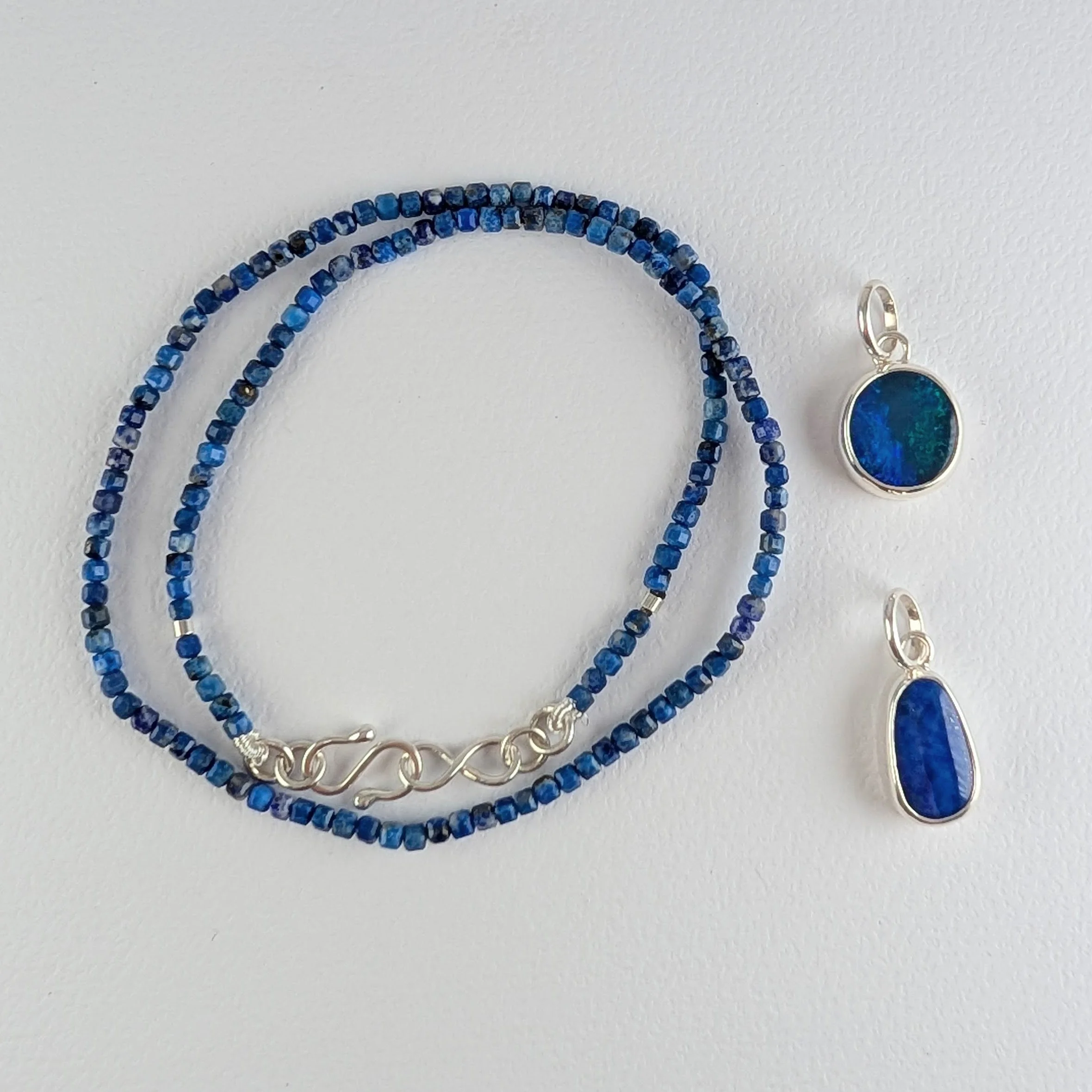 Knotted Lapis Lazuli Tiny Cubes Necklace on Silk v4.jpg