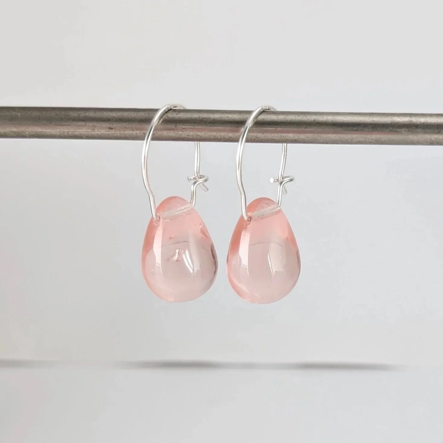 Light Pink Glass Teardrop Earrings Handmade with Argentium Silver - New shade