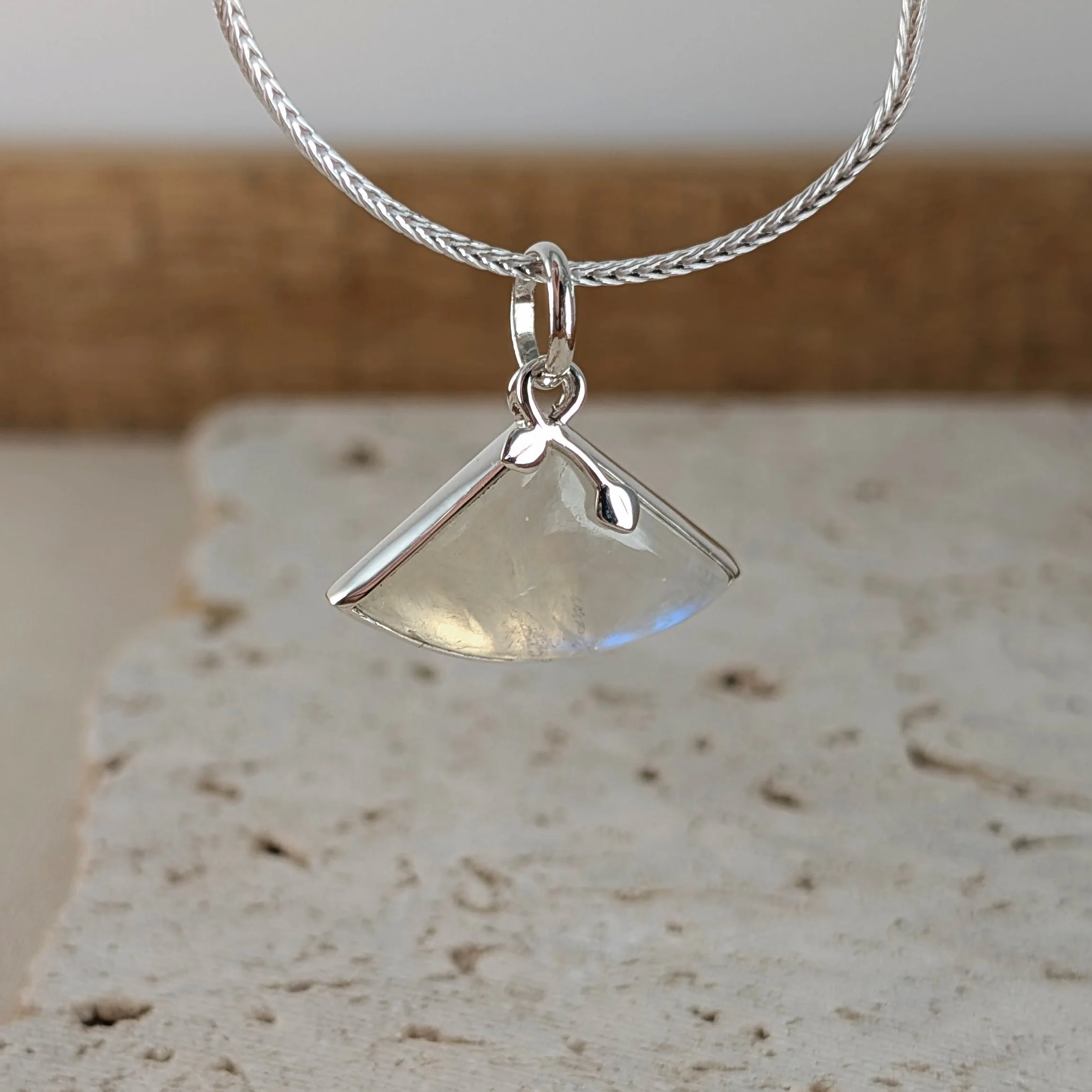 Fan shaped Moonstone Pendant with Foxtail Chain