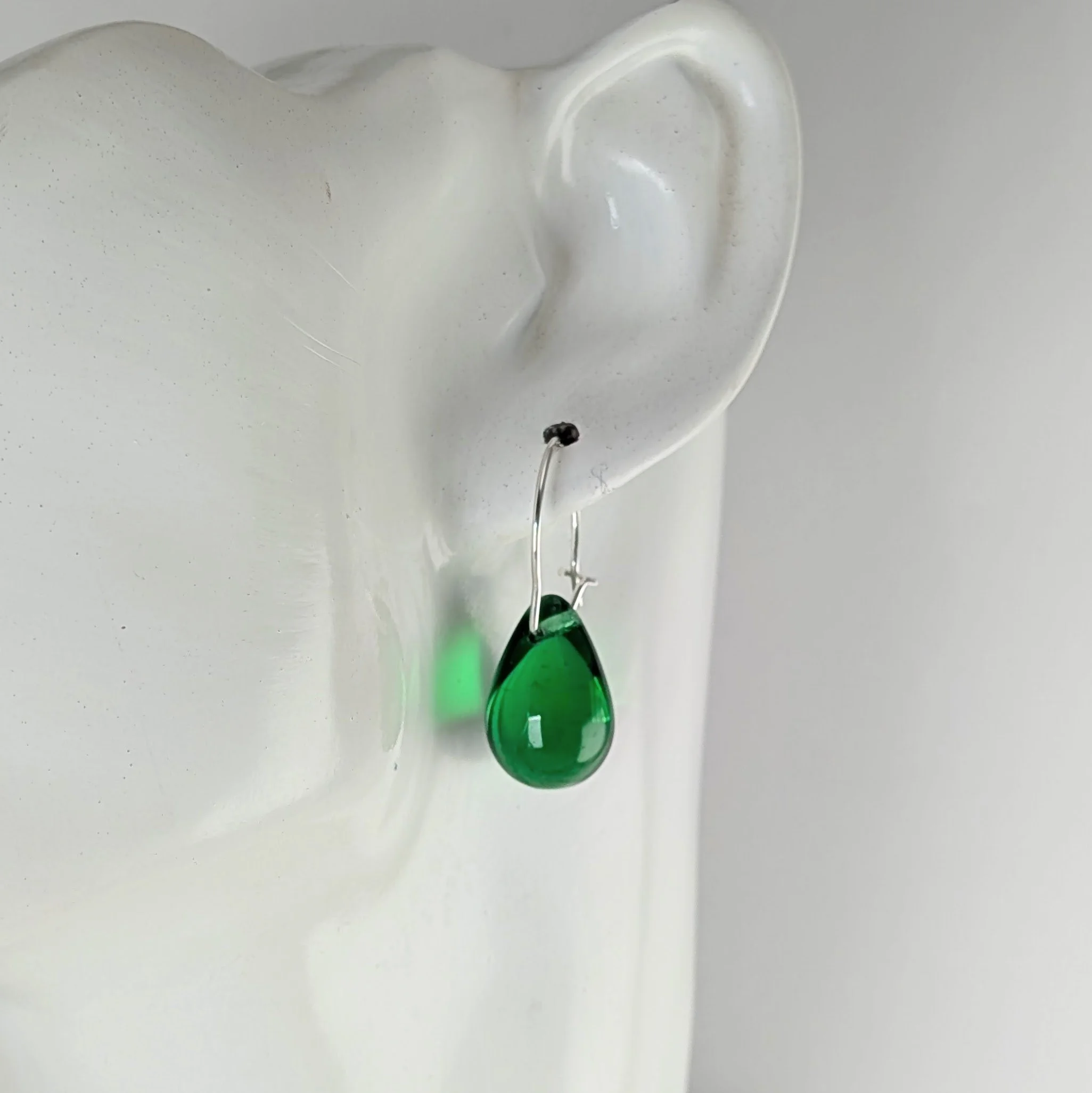 Bright Green Glass Teardrop Earrings Handmade with Argentium Silver