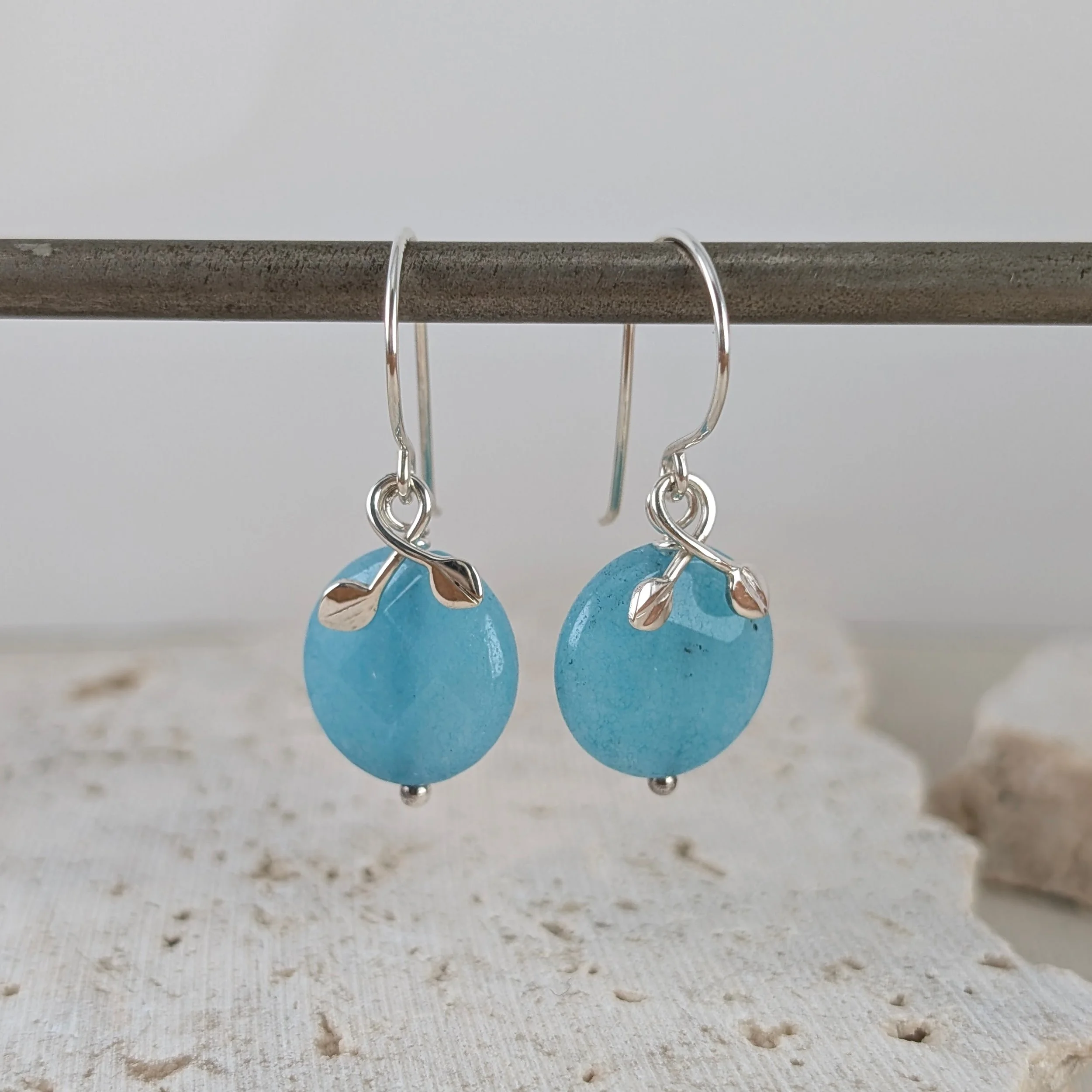 Blue agate disk earrings with leaves v2.jpg
