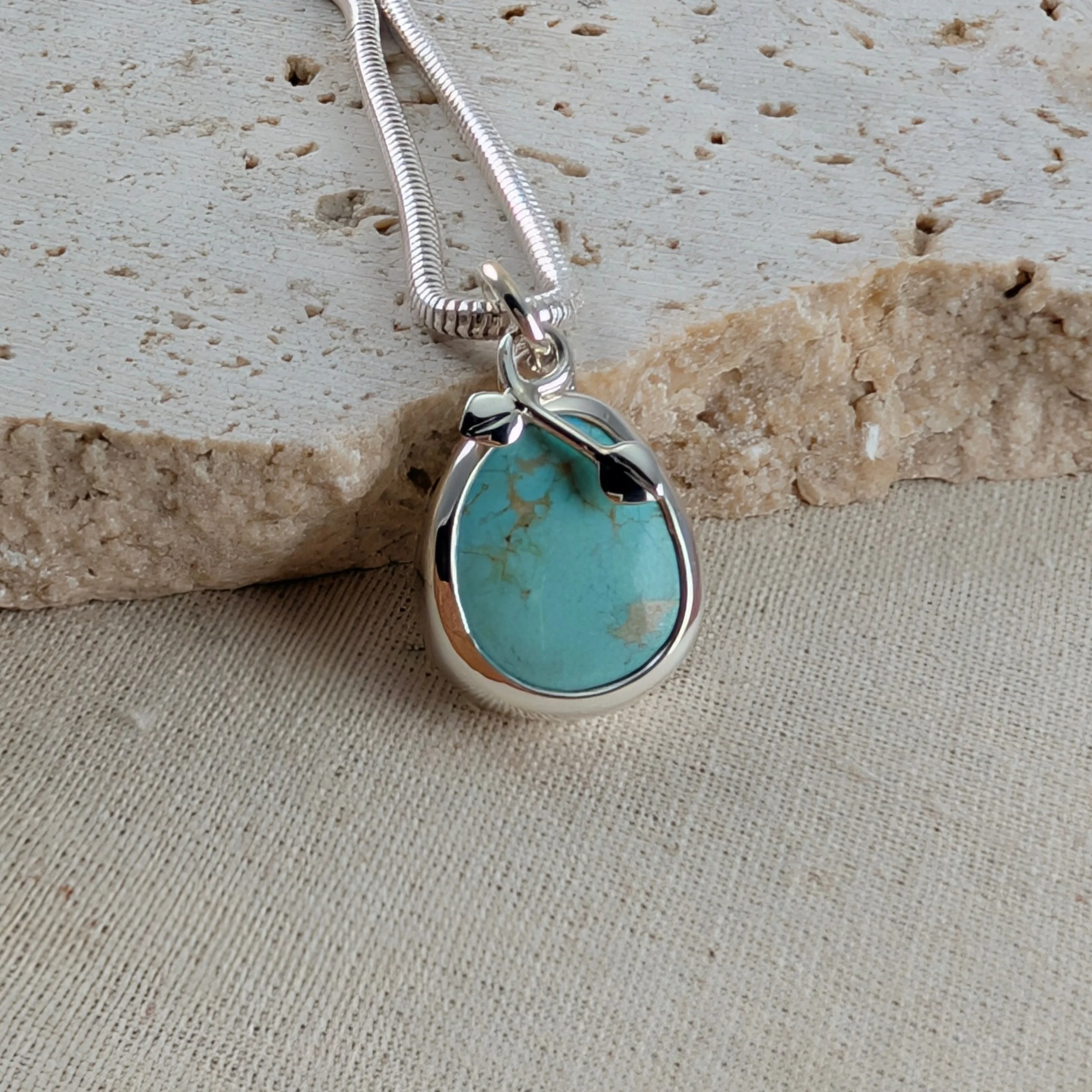 Australian Turquoise Pendant with Leaves with Snake Chain