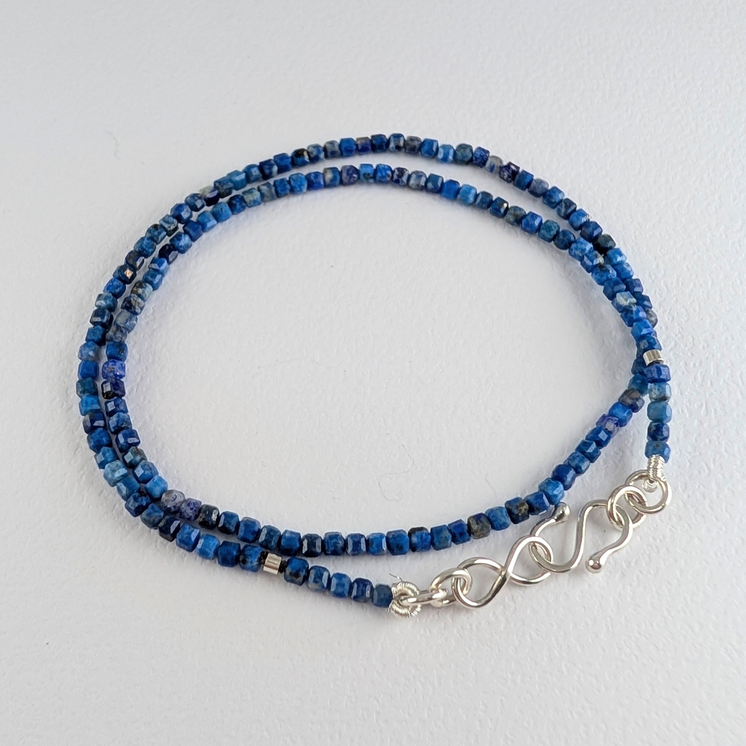 Knotted Lapis Lazuli Tiny Cubes Necklace on Silk v2.jpg