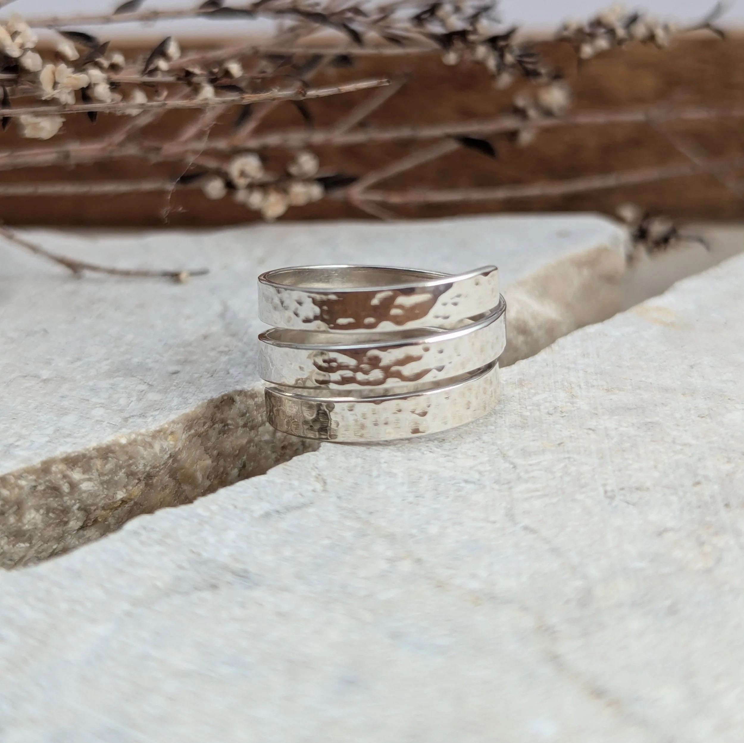 Hammered spiral wrap ring - made to size