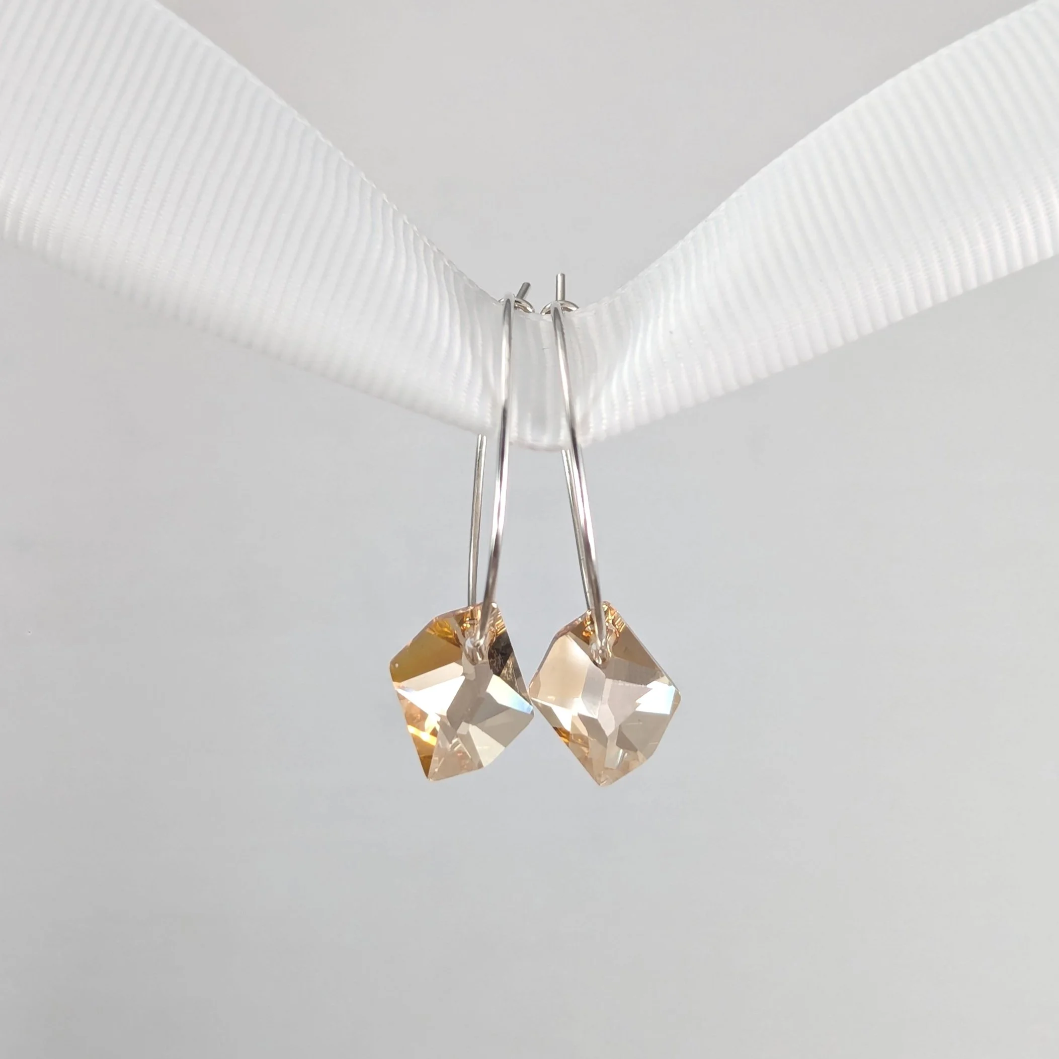 Sterling silver hoop earrings with crystal - champagne