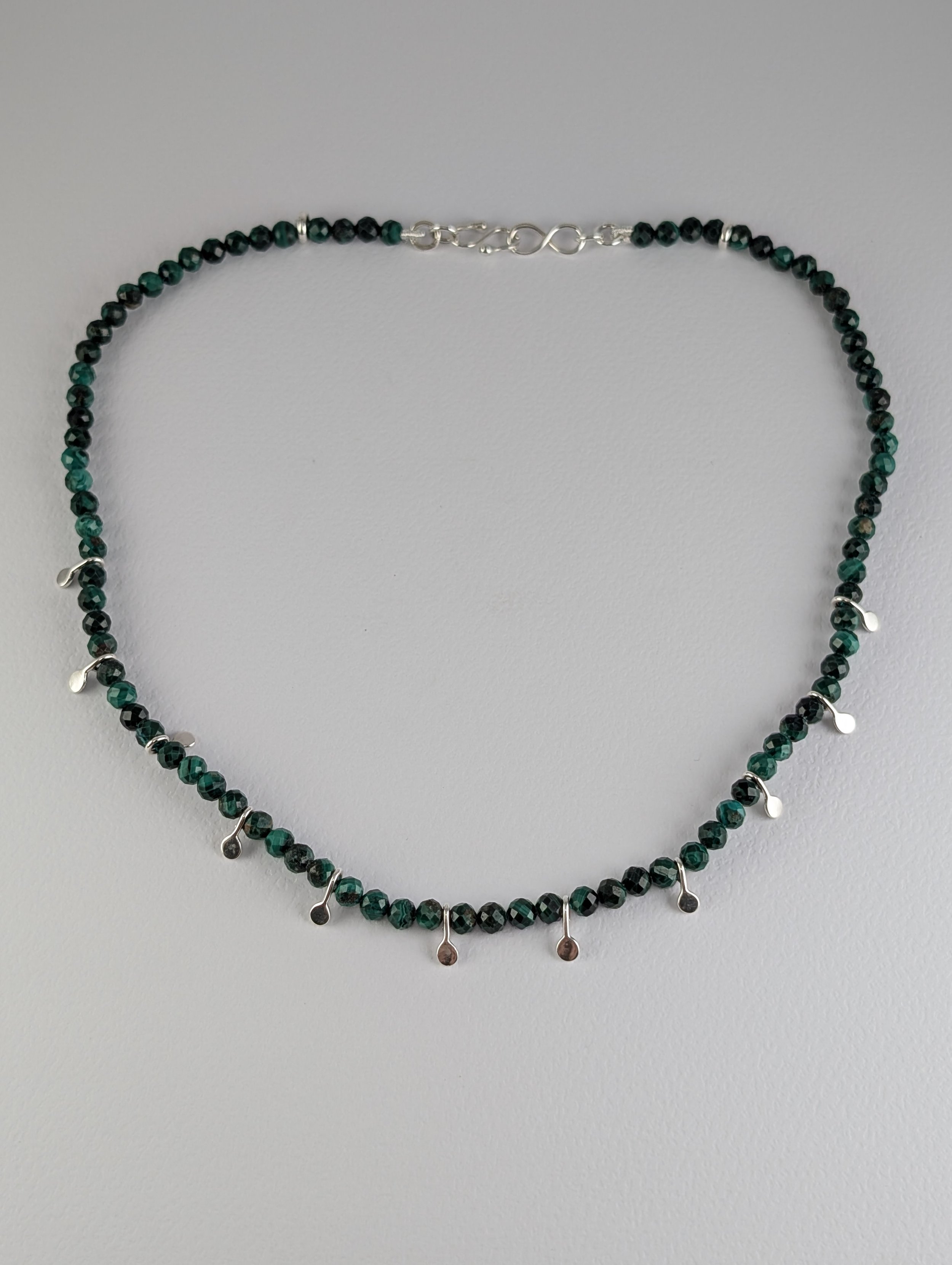 Knotted Malachite Necklace on Silk with Silver Dots v1.jpg