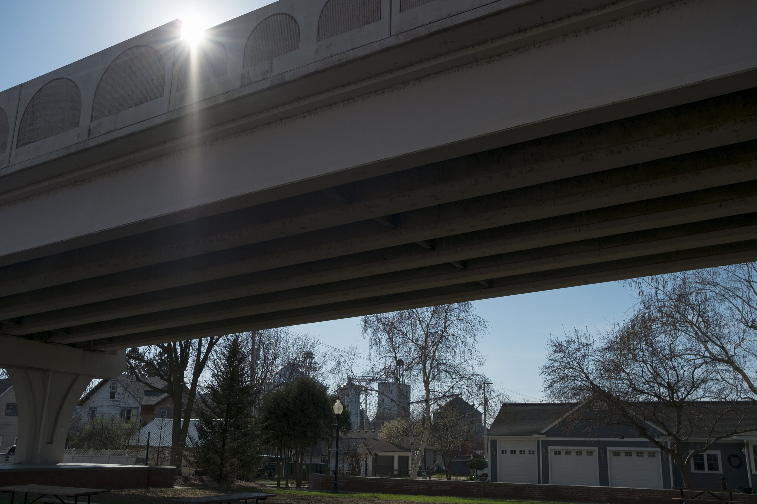  The Mississippi River Bridge stretches across Main Street W. in downtown Wabasha, Minnesota on Wednesday, April 24, 2019. This particular bridge connects the states of Wisconsin and Minnesota. (Brooklynn Kascel/New York Times)  