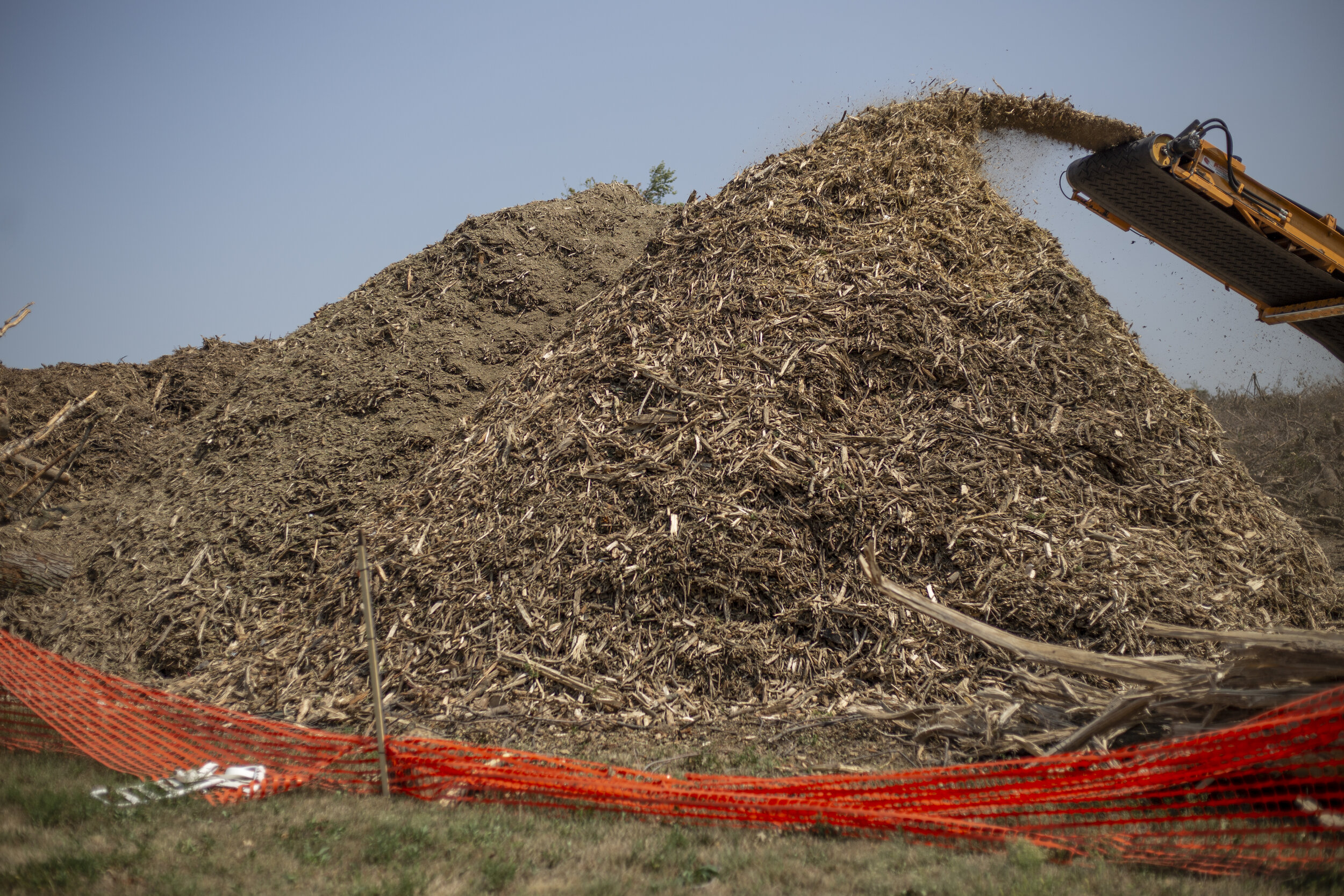  Trees are reduced to wood chips in a vacant lot on Thursday, August 26th, 2020 in Cedar Rapids, Iowa. 