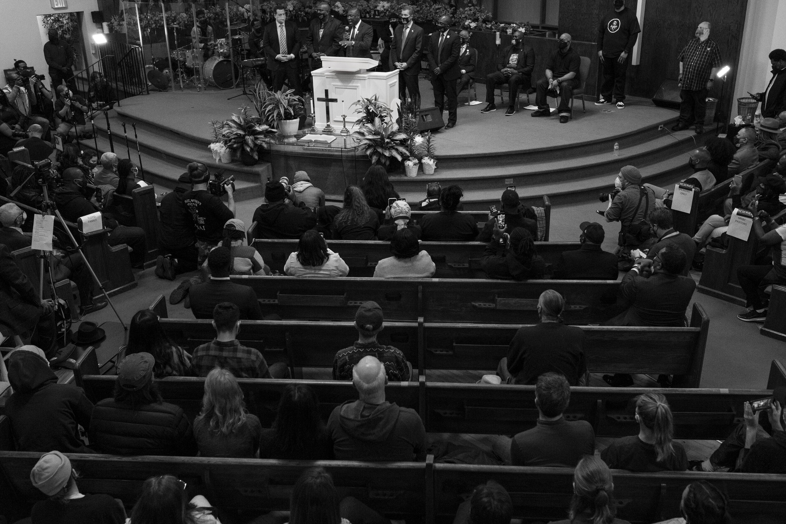  Attorney Ben Crump, who is representing George Floyd’s family, speaks to the congregation and community members during a rally and vigil to honor George Floyd inside Greater Friendship Missionary Church in Minneapolis on Sunday, March 28th before op
