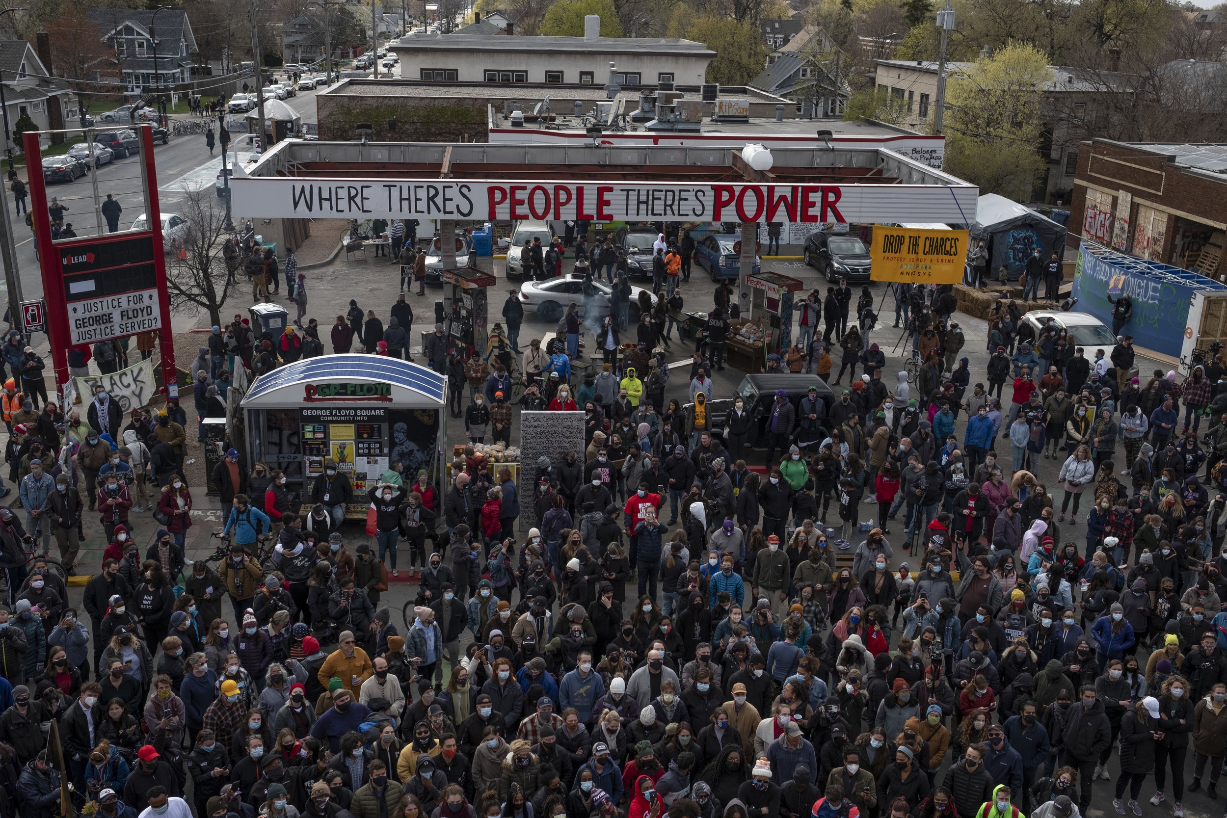  After the guilty verdict was announced in Minnesota’s trial against former Minneapolis police officer Derek Chauvin, hundreds of community members gather together to celebrate in the unofficial autonomous zone known as George Floyd Square on Tuesday