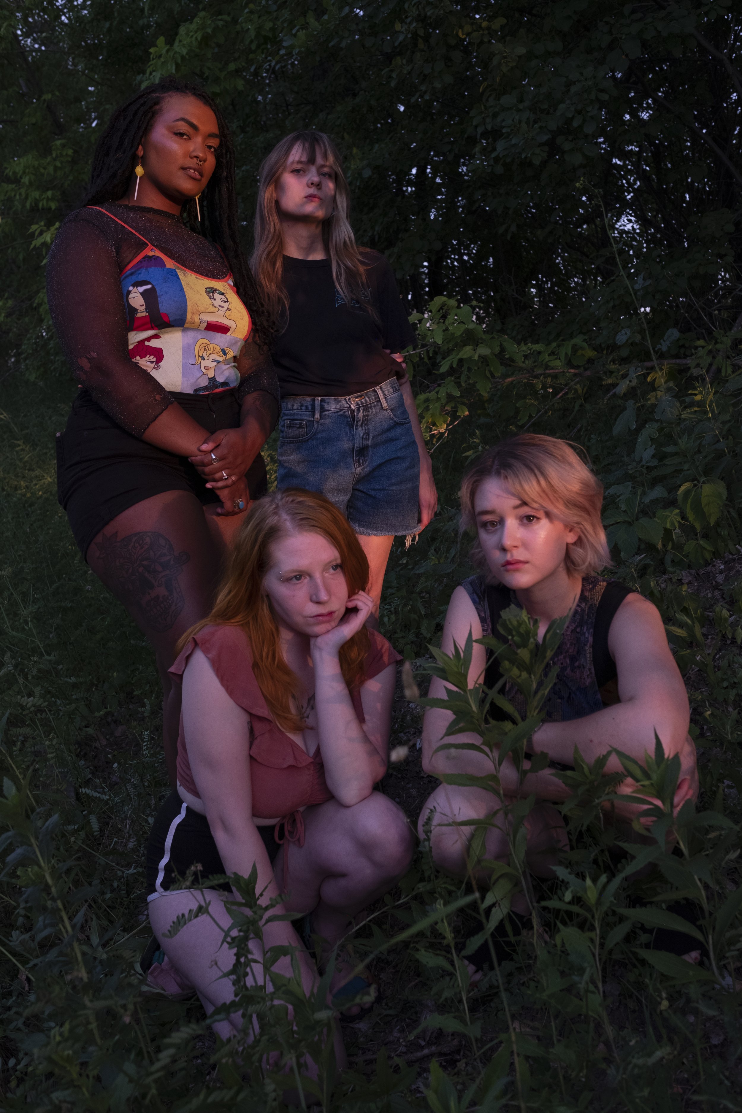  Clockwise from left: Nadirah, Emily, Natalie and Kathy of the Minneapolis band Gully Boys, outside of their studio in St. Paul on Thursday, June 24th, ahead of their first show since the pandemic. The band will perform at a Pride block party at the 