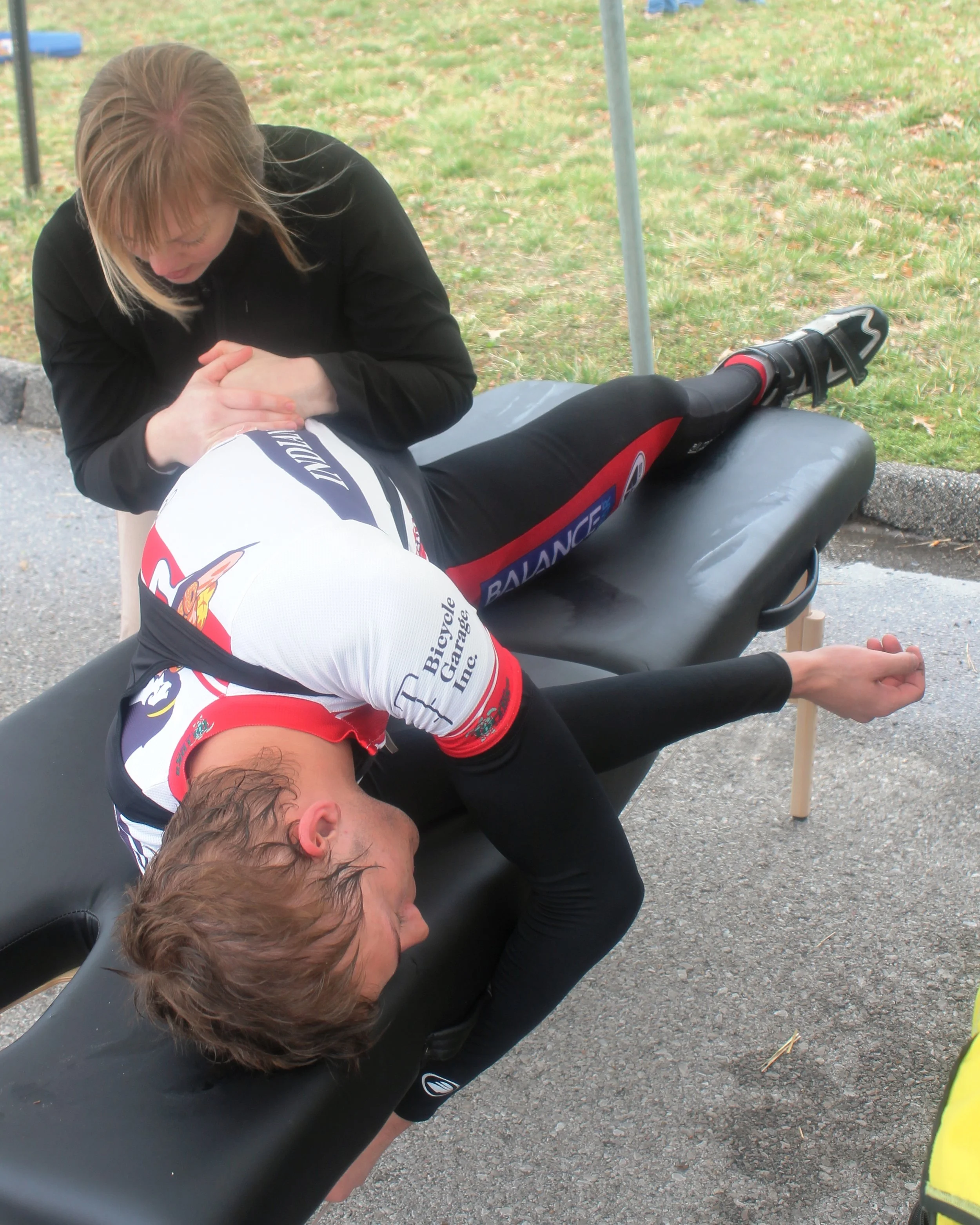 Side-posture QL stretch post-race...