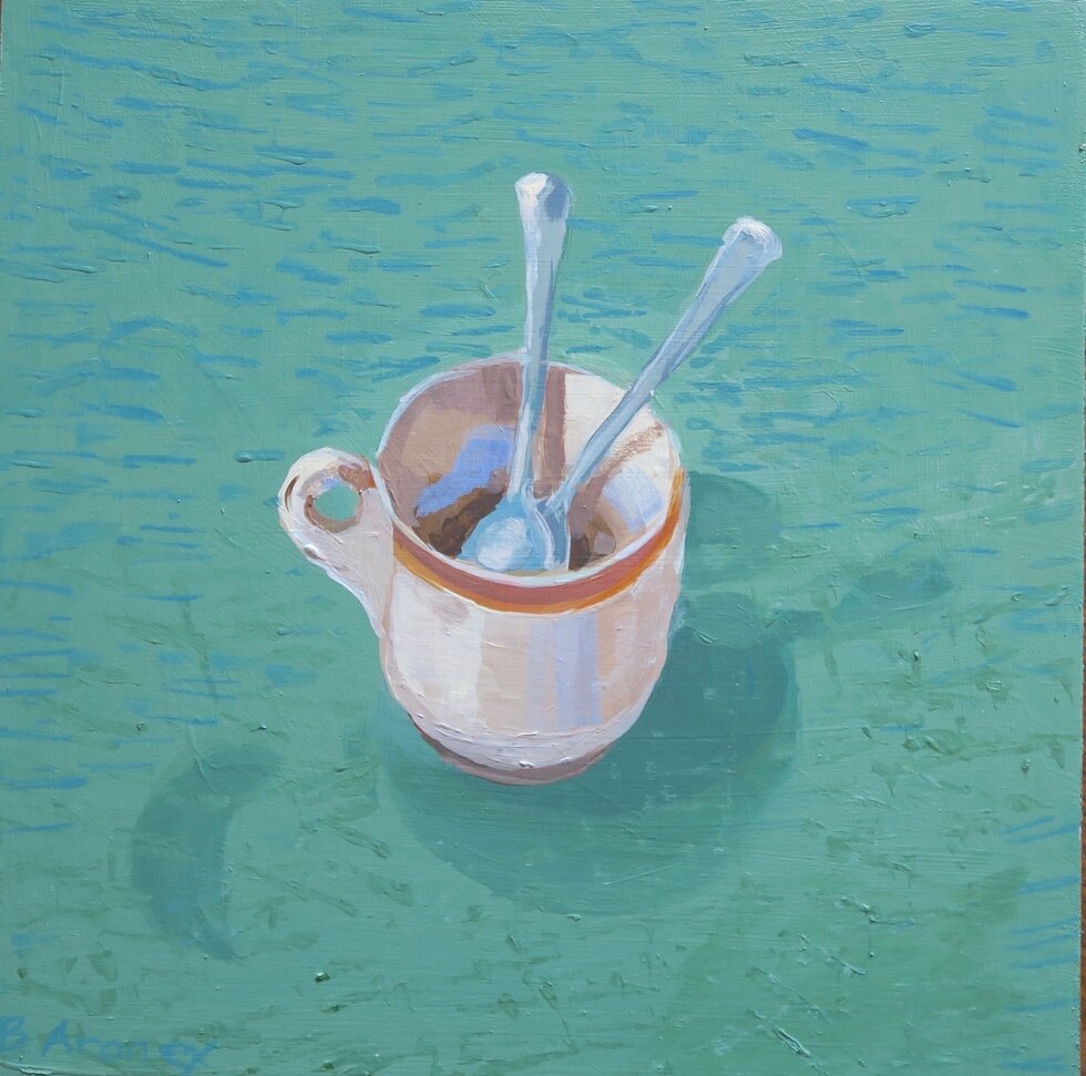 Cupology Green and two spoons Acrylic on plastic panel .jpg