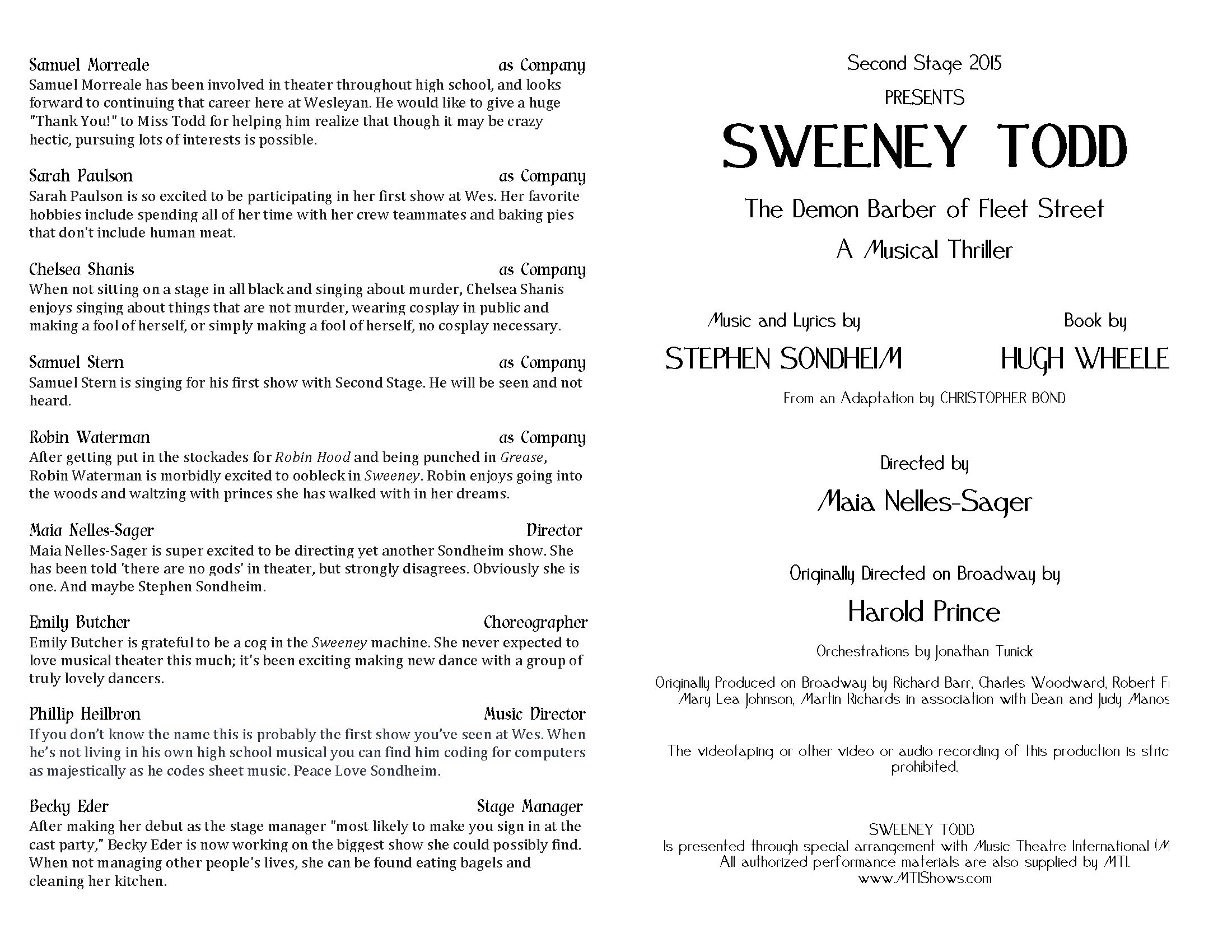 Sweeney Todd Second Stage Sweeney Todd Second Stage