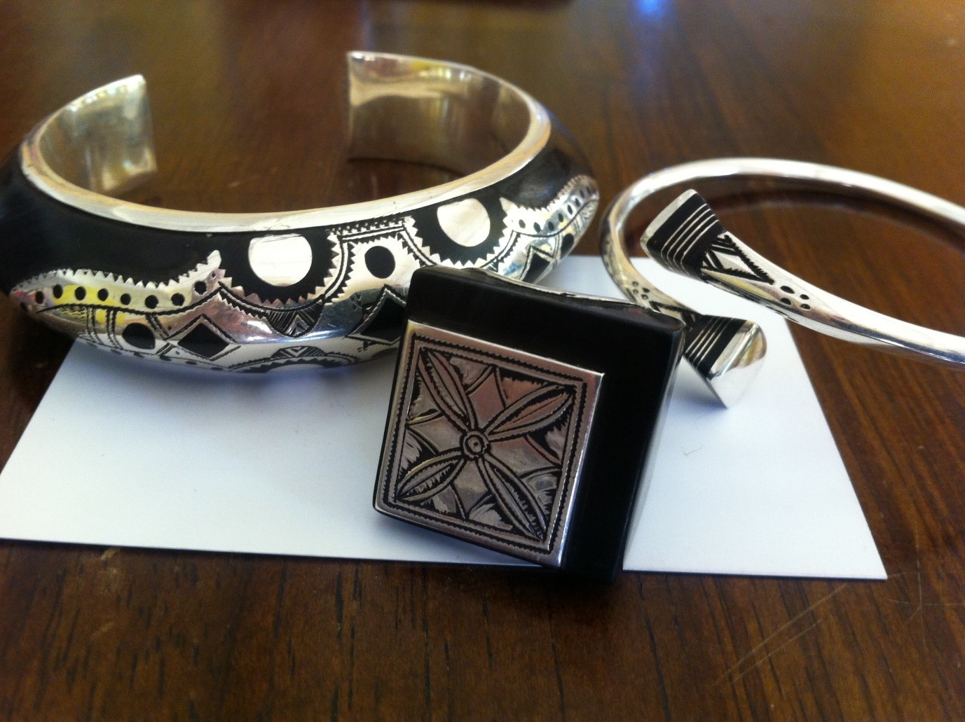 Silver and ebony jewellery made by Tuareg silver smiths