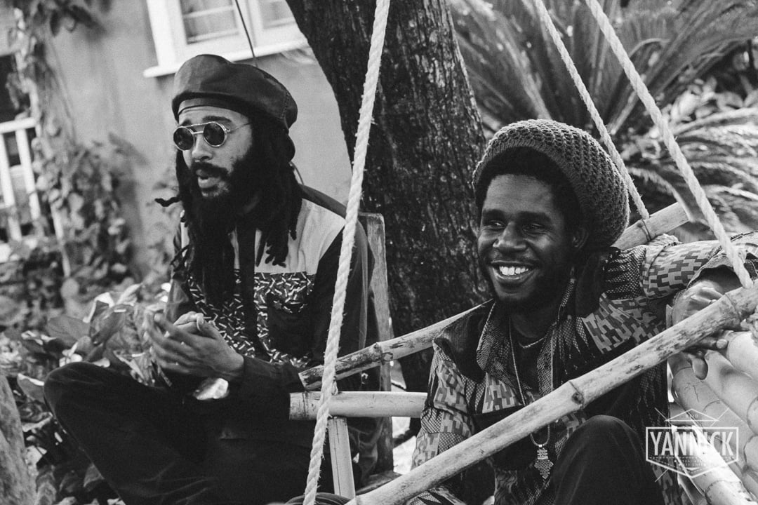 Protoje and Chronixx reminiscing on old memories during an on the spot interview