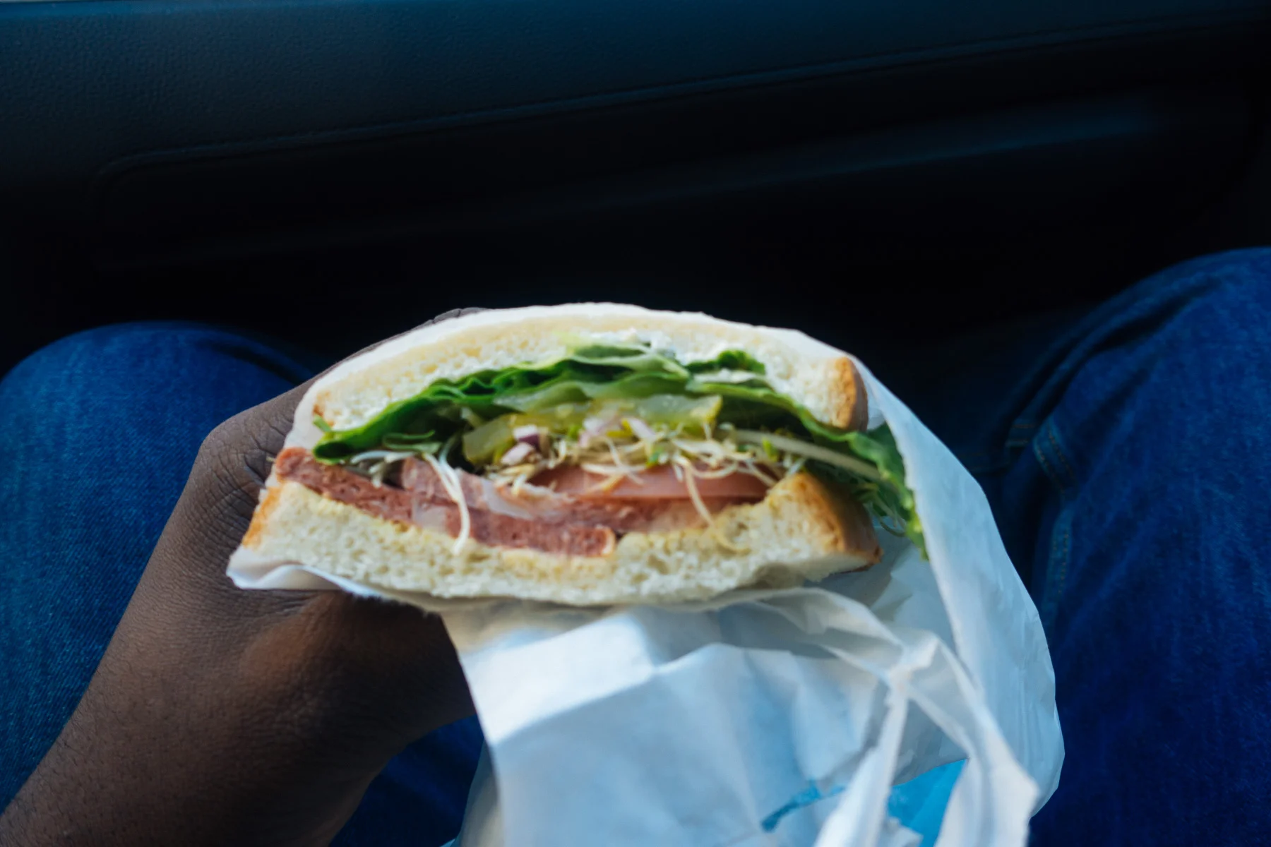 A blurry vegan bacon sandwich