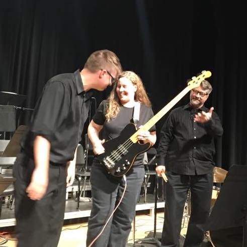 Monica playing bass with the Faculty Misfits in 2017, thanks to Wes Hawkins for the photo!