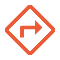 Orange and black directional arrow pointing left and up, enclosed in a square outline.