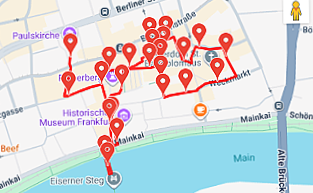 Audio walking tour route of Frankfurt old town