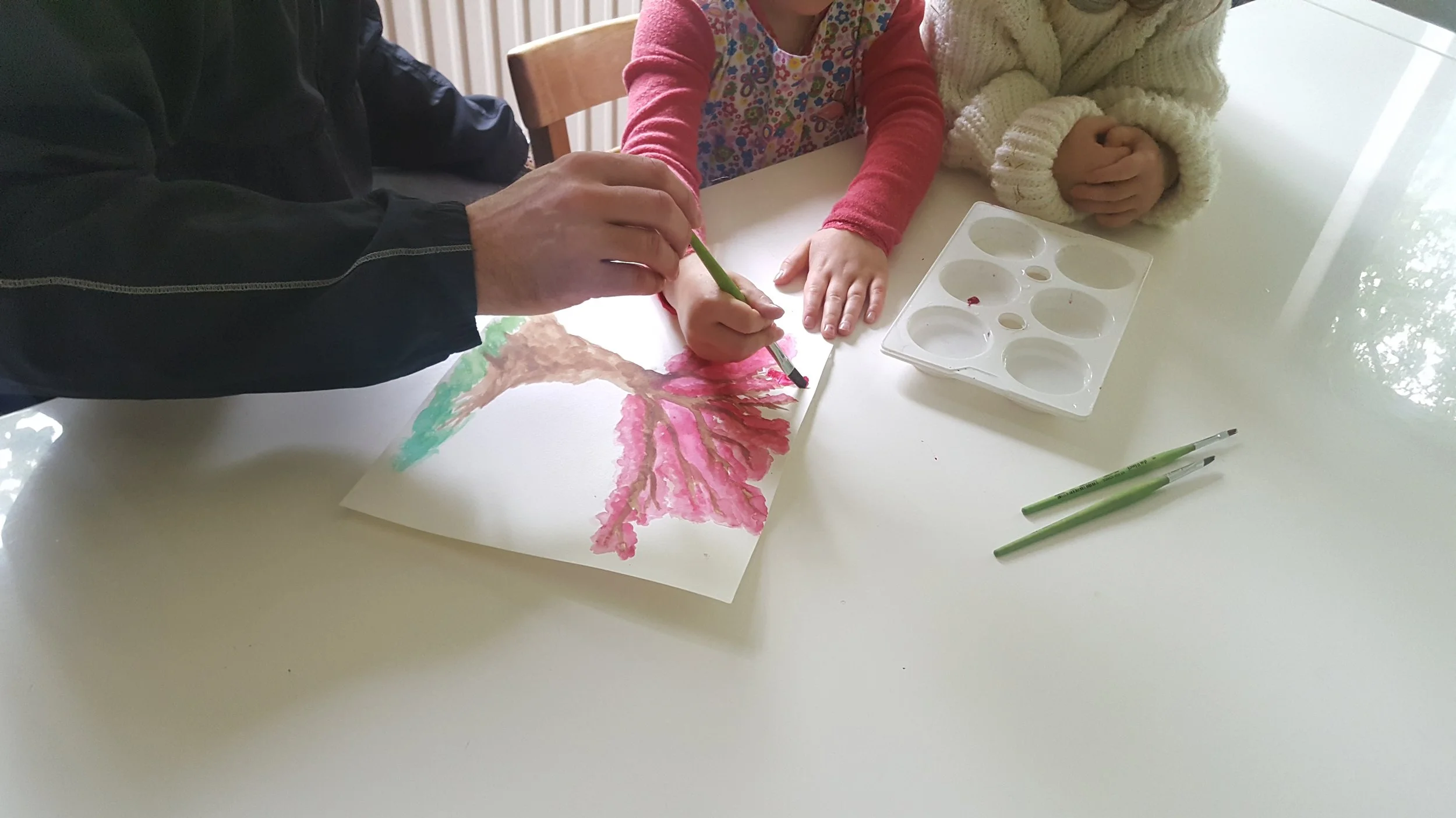 And so her teaching began - taking daddy through the essential water and ink techniques!