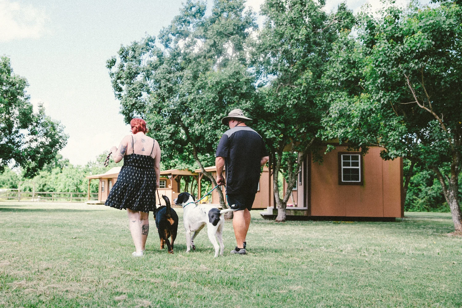 Sarah and Matt training with the dogs.