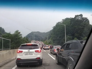 Leaving Saturday morning during peak season? Expect to see this!