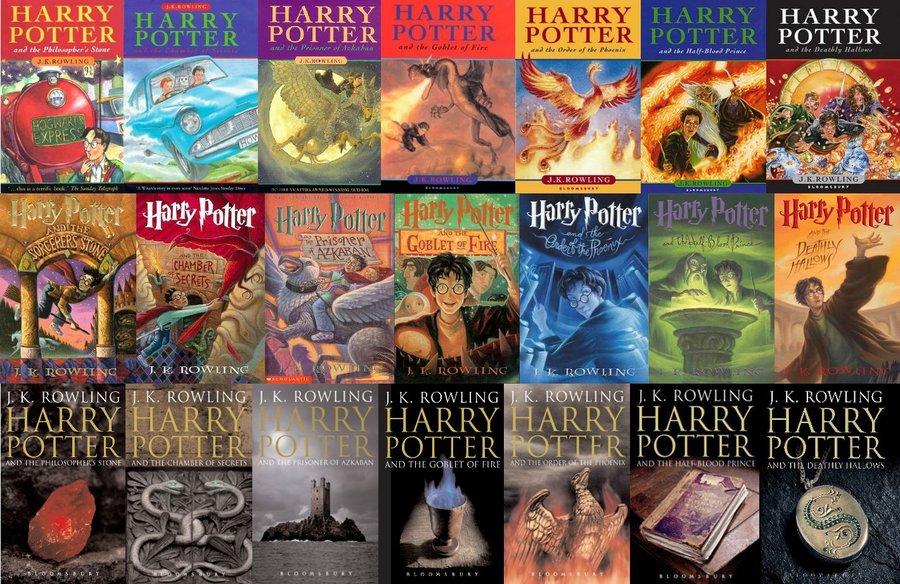 The English, American and Adult versions of each Harry Potter book. Credit: Kid-Bob of DeviantArt