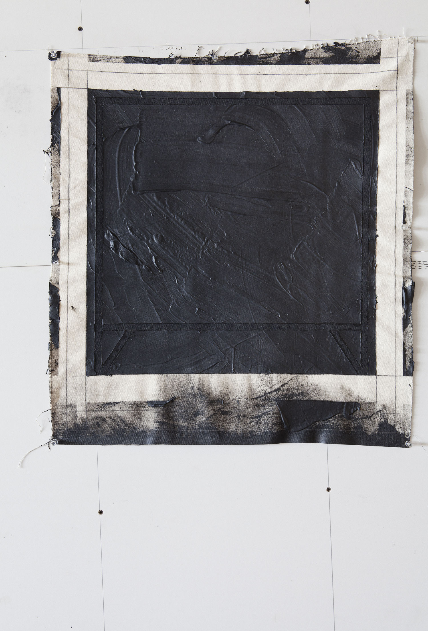 Movements outside Square ( Black Box inside square ) In Process 2013 American coal tar on indian canvas Size: Around 35 X 35 cm Photographer: Amina Hasen 