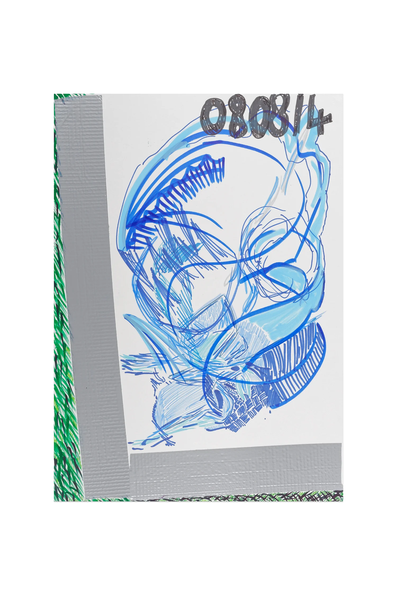 08 08 2014 Border Notes 41.09 X 29.06 CM Marqueur permanent, marqueur peinture posca, feutres couleurs, crayons de couleur, ruban adhésif toilé gris Photo : Aurelien Mole