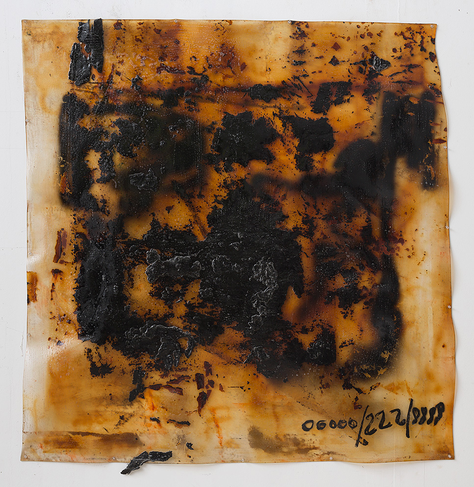 00000/222/8888 2014-2016 | Approx. 185 X 170 CM Translucid caoutchouc, Elastic Bitumen Mastic, acrylic varnish, About one year outsid : sun, rain, wind, dust, cold and Khamsin. Photographer: Elad Sarig