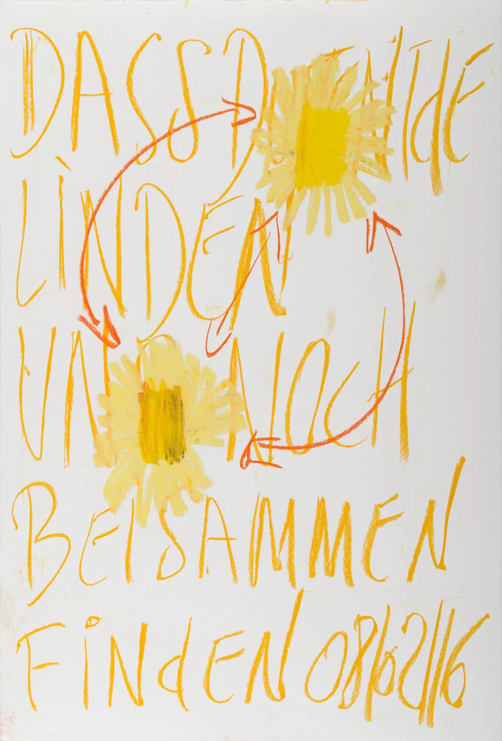 II yellow flowers connected together in movement Dass duftende linden uns noch beisammen finden 08/02/16 Pastels on Nostalgique Hahnemühle paper 59,4 x 84,1cm (A1) - 190g/m² Photographer: Yigal Pardo 