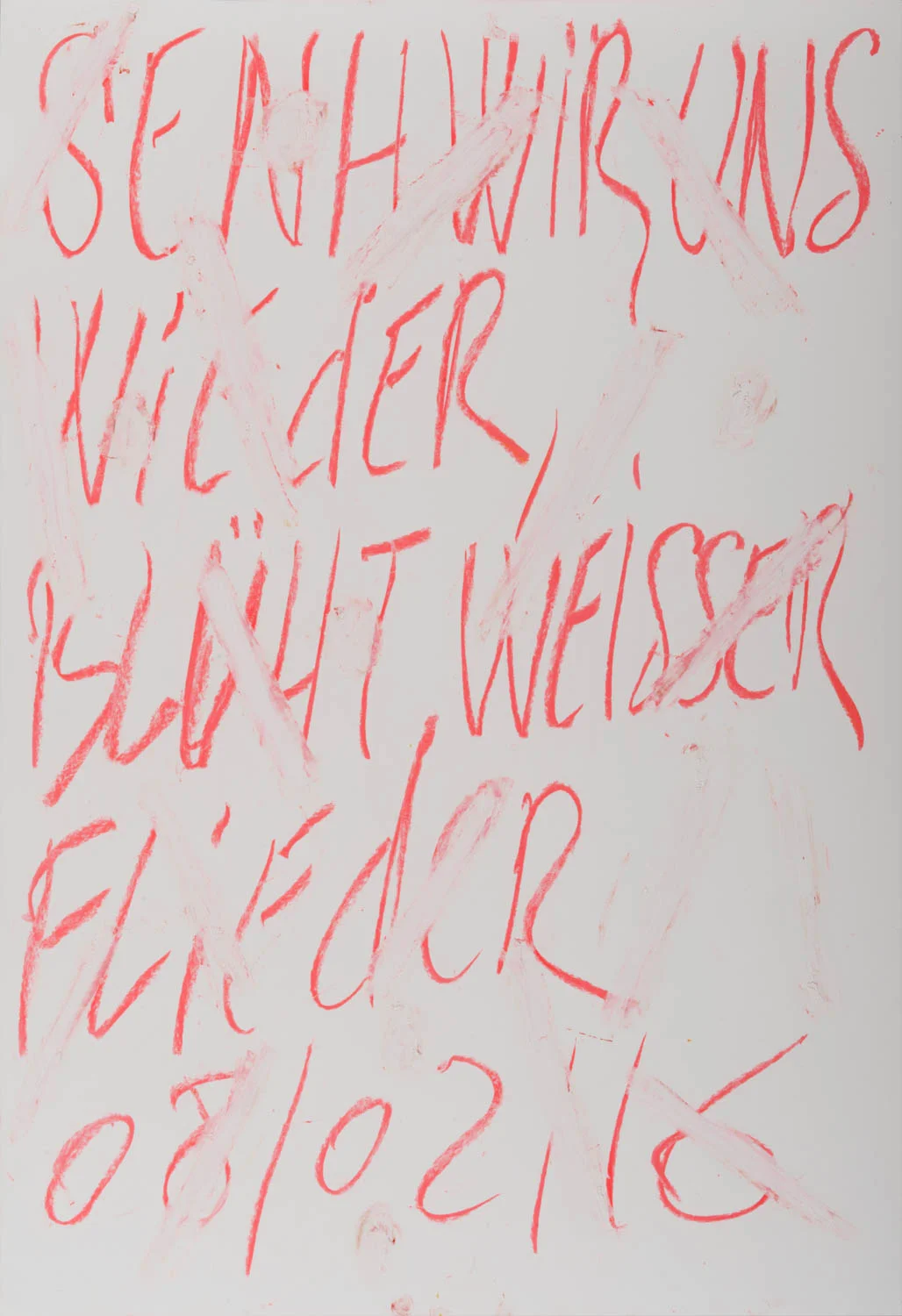 White movement on a pink background Senh wir uns wieder blüht weisser flieder 08/02/16 Pastels on Nostalgique Hahnemühle paper 59,4 x 84,1cm (A1) - 190g/m² Photographer: Yigal Pardo 