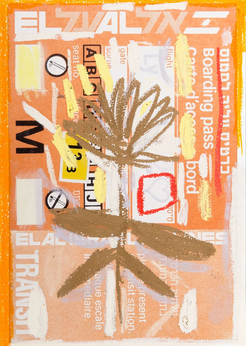 Carte d’embarquement 2018 From Déplacements 29.7 X 42 CM Archive. Immigration document Oil pastel & digital print on beaux-arts paper Photo: Yigal Pardo