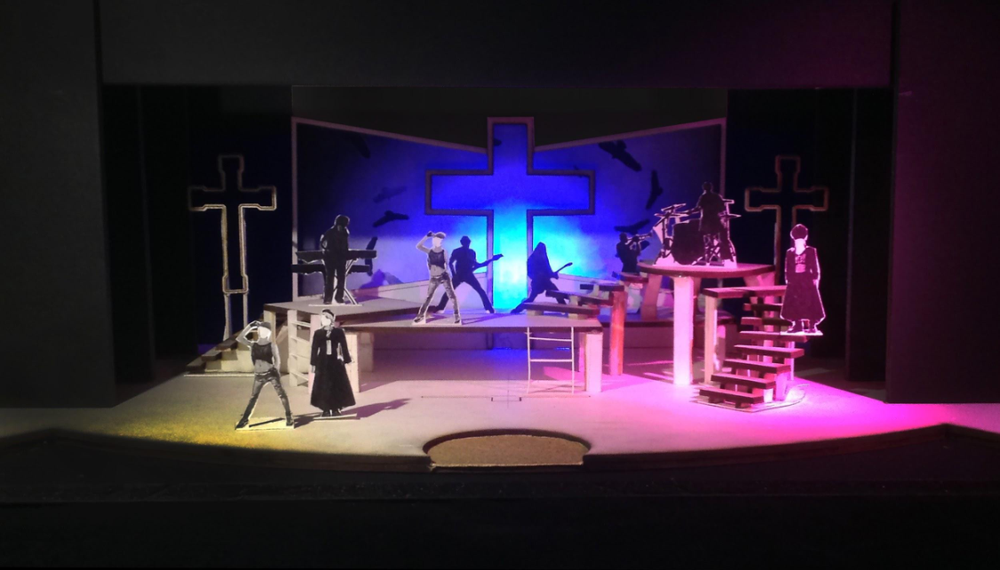 Dave Nofsinger's Scenic Design inspired by rock concerts and megachurches. 