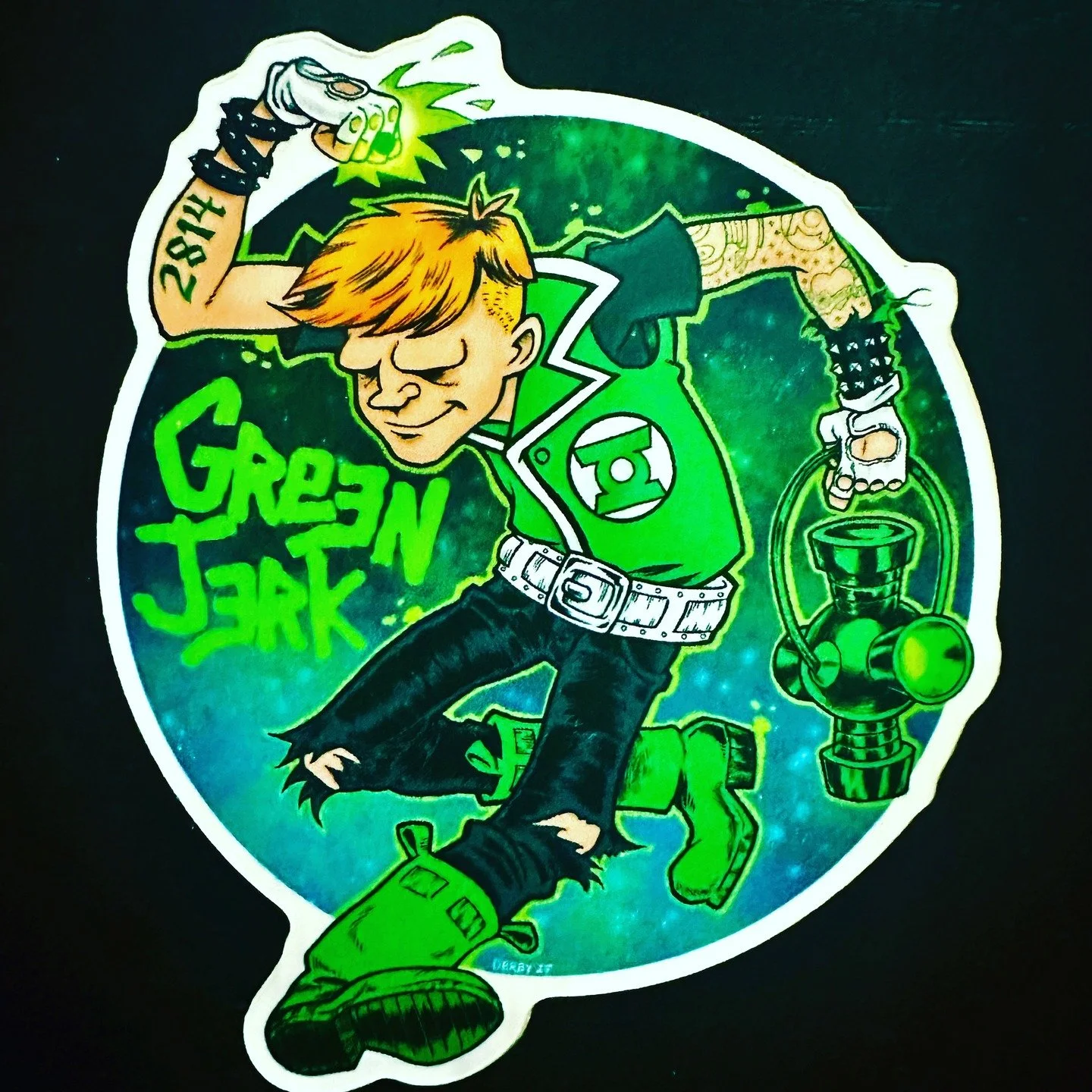 My &quot;Green Jerk&quot; design is now available as a vinyl sticker. Check out the link in my bio. #Green #Lantern #Punk #CircleJerks #shawnkerri #Stickers #superhero