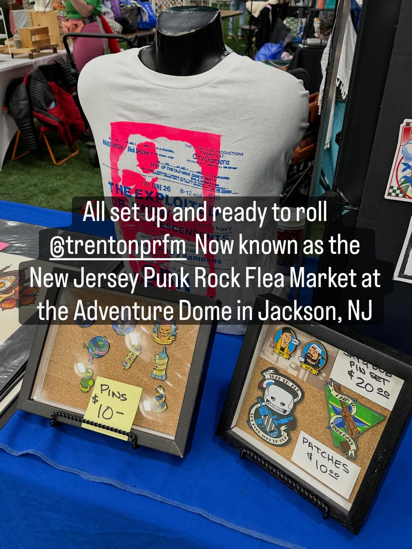 Come say &ldquo;Oi!&rdquo; at the @trentonprfm in Jackson, NJ at the #AdventureDome
All set up with my road dog @Montygog with some great gift ideas for the special punk rockers in your life&hellip;
#punkrock #punkrockfleamarket #newjerseypunkrockfle